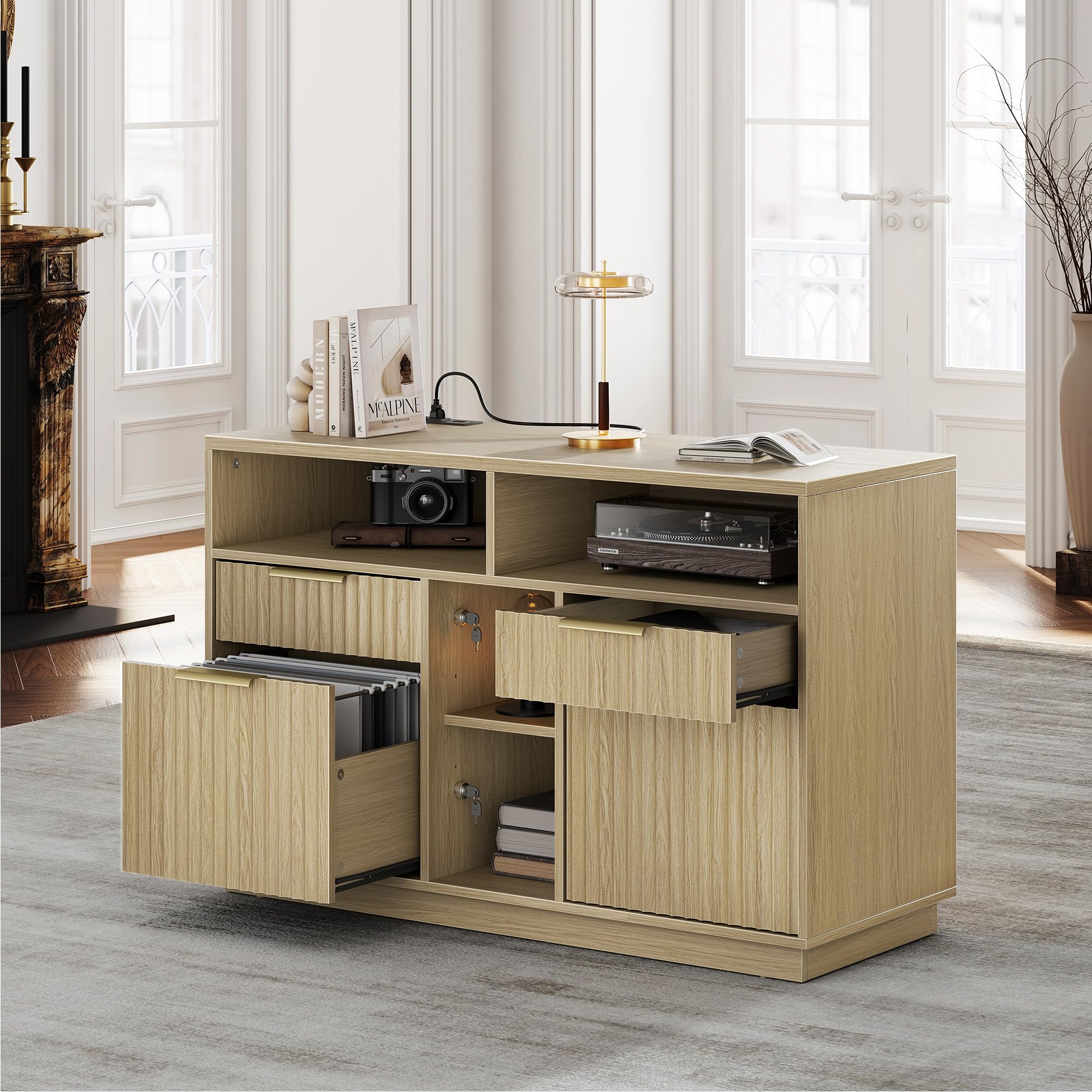 Amazon.com: Perledesign 4 Drawer File Cabinet, Fluted Wood Lateral